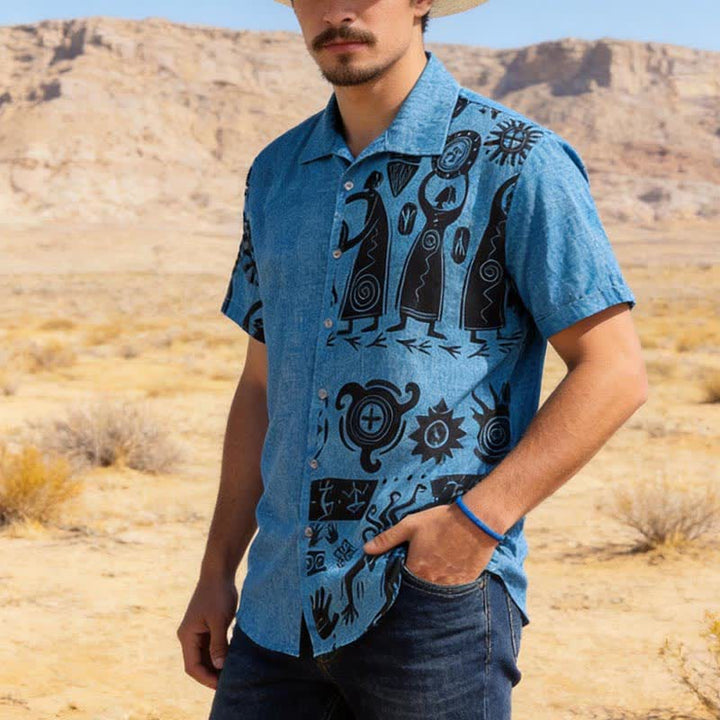 Herrenhemd mit Print im Südwest-Höhlenkunst-Stil - Blau - 5XL - image 0