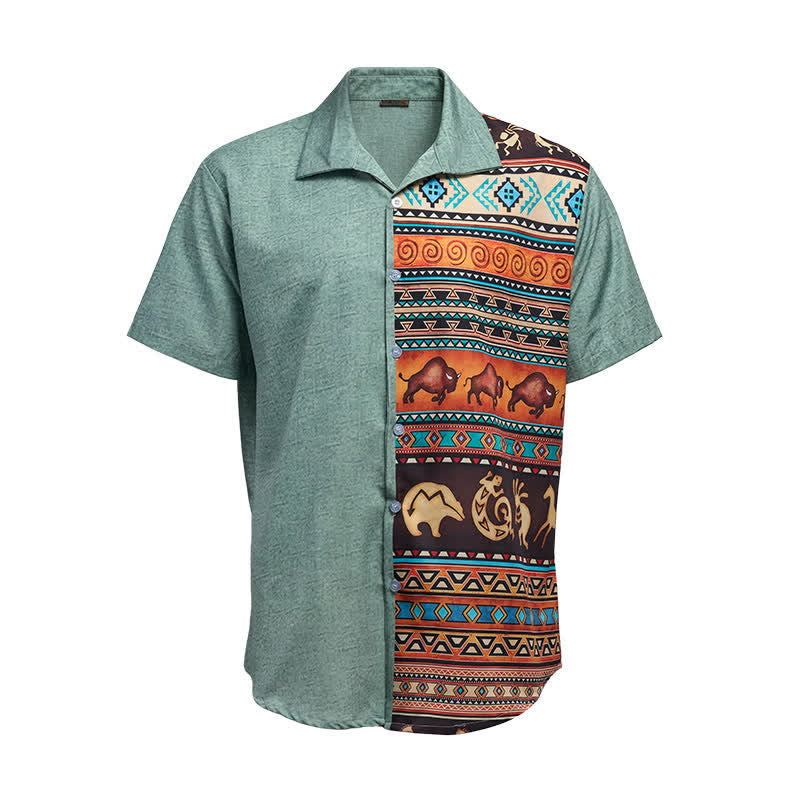 Herren-Hemd mit Wüsten-Petroglyphen-Bison-Split-Print - image 9