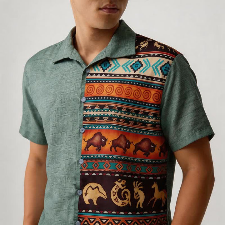 Herren-Hemd mit Wüsten-Petroglyphen-Bison-Split-Print - image 3