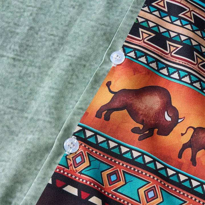 Herren-Hemd mit Wüsten-Petroglyphen-Bison-Split-Print - image 5