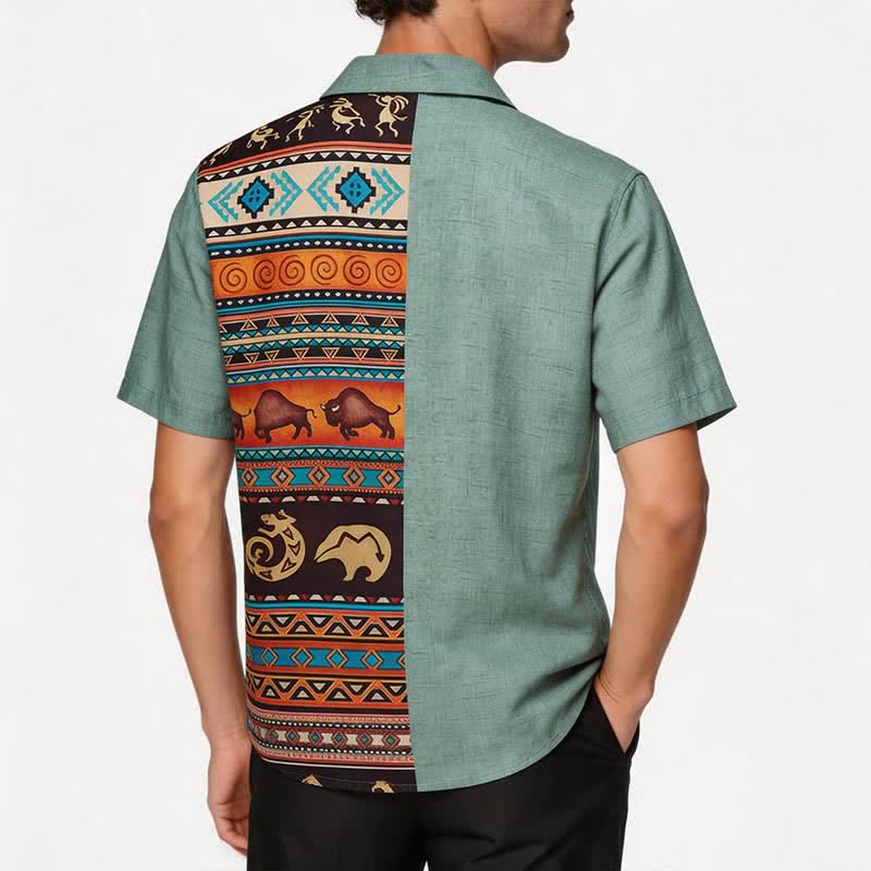 Herren-Hemd mit Wüsten-Petroglyphen-Bison-Split-Print - image 2