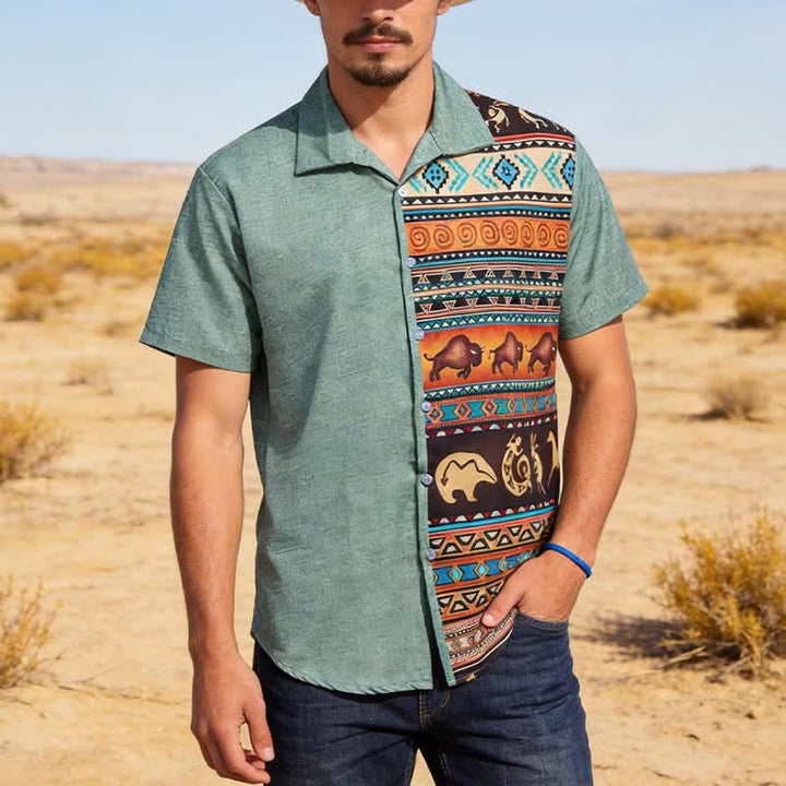 Herren-Hemd mit Wüsten-Petroglyphen-Bison-Split-Print - Armeegrün - 5XL - image 0