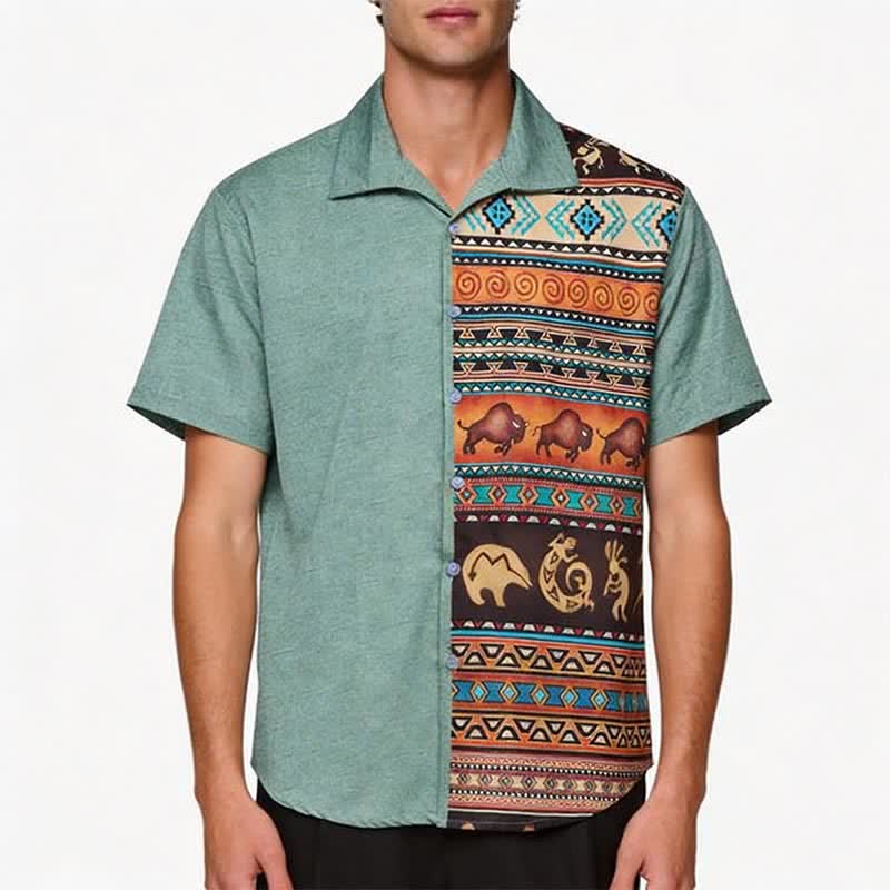 Herren-Hemd mit Wüsten-Petroglyphen-Bison-Split-Print - image 1