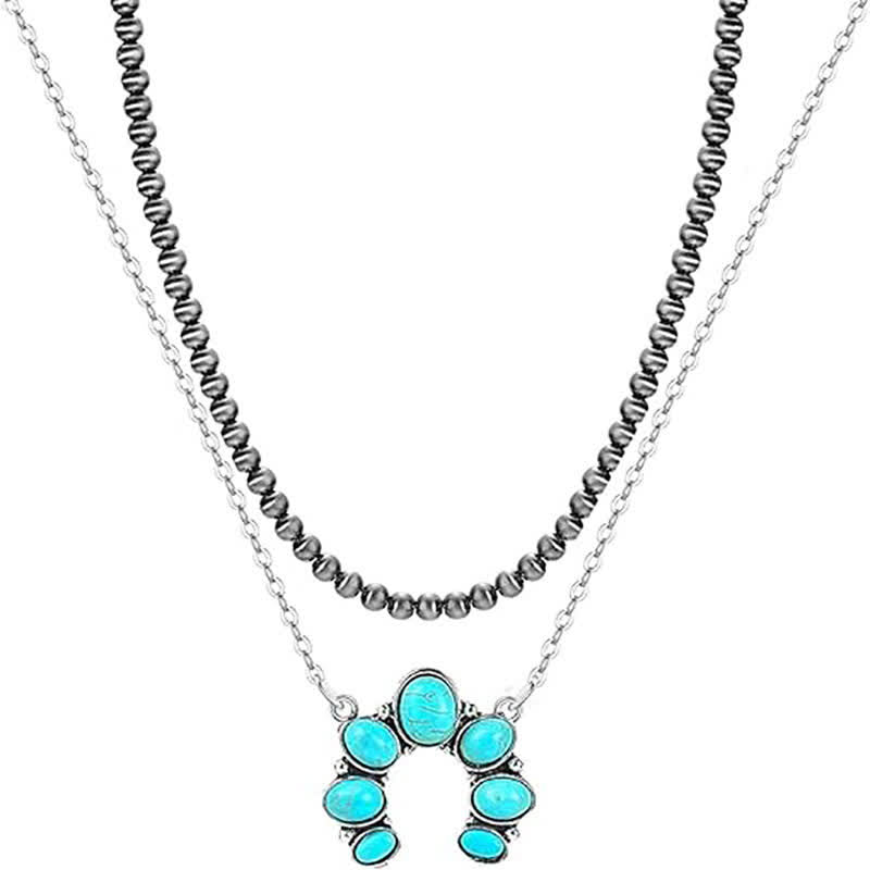 Bohemian Layered Turquoise Naja Choker Necklace Set - Türkis - image 0