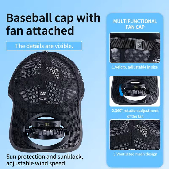 Solarbetriebene USB-Ventilator-Baseballkappe mit atmungsaktivem Mesh-Gewebe zur Kühlung - image 5