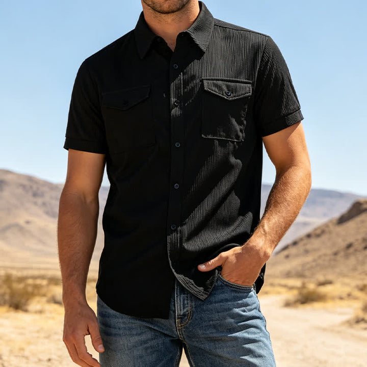 Herren-Arbeitshemd aus Cord, einfarbig, mit zwei Brusttaschen - Schwarz - 3XL - image 5