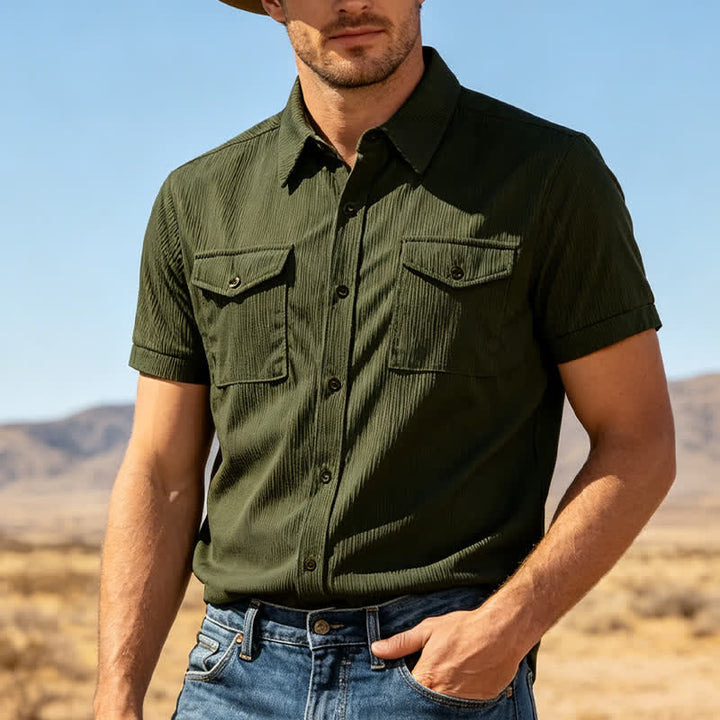 Herren-Arbeitshemd aus Cord, einfarbig, mit zwei Brusttaschen - Armeegrün - 3XL - image 4