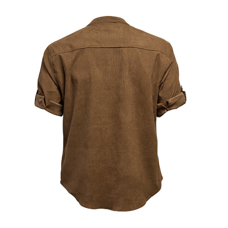 Minimalistisches Cordhemd für Herren mit Stehkragen und Knopfleiste - image 13