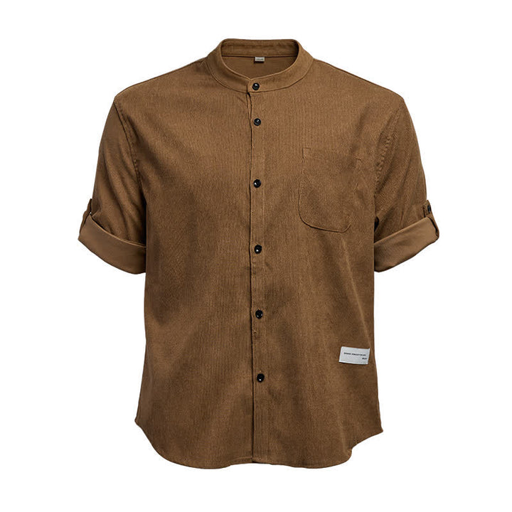 Minimalistisches Cordhemd für Herren mit Stehkragen und Knopfleiste - image 12