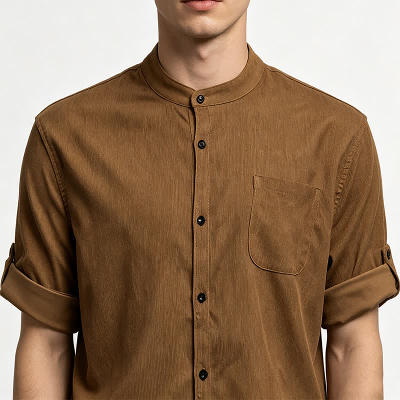 Minimalistisches Cordhemd für Herren mit Stehkragen und Knopfleiste - image 1
