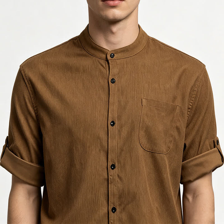 Minimalistisches Cordhemd für Herren mit Stehkragen und Knopfleiste - image 1