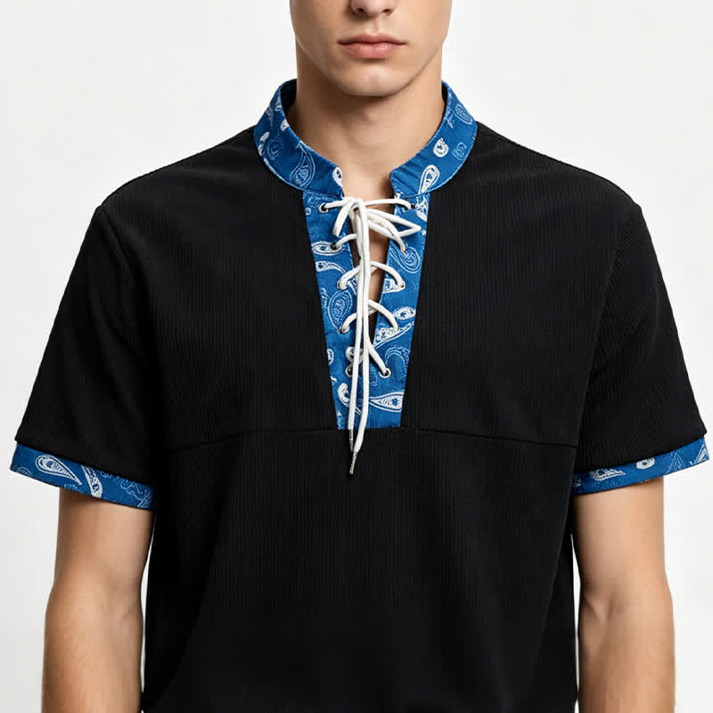 Herren-Cordhemd mit urbanem Paisley-Besatz und Schnürung - image 1
