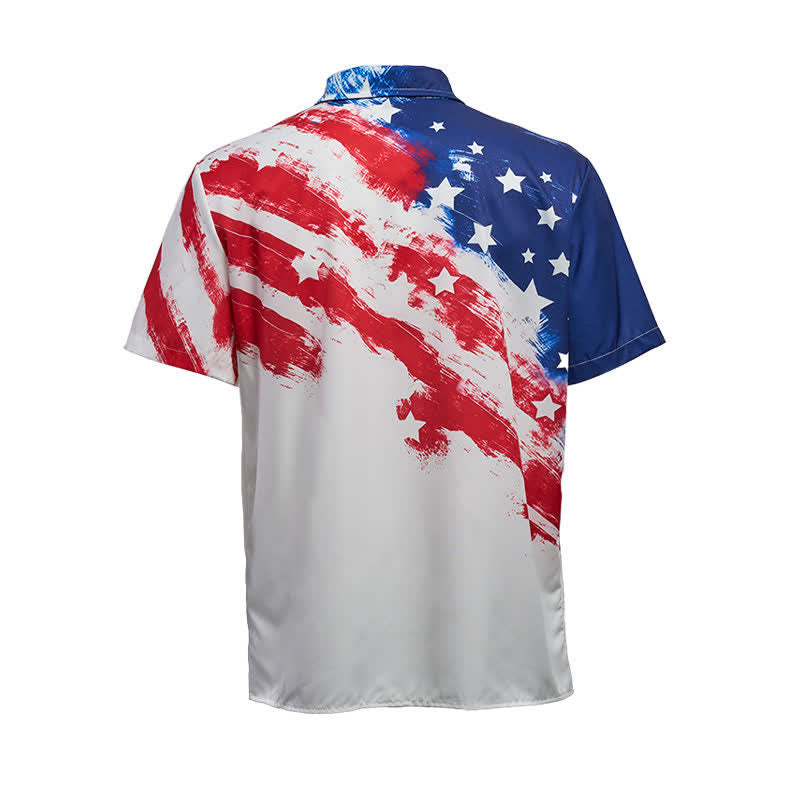 Kurzarmhemd im Vintage-Stil mit Pinselstrich-Print der amerikanischen Flagge - image 10