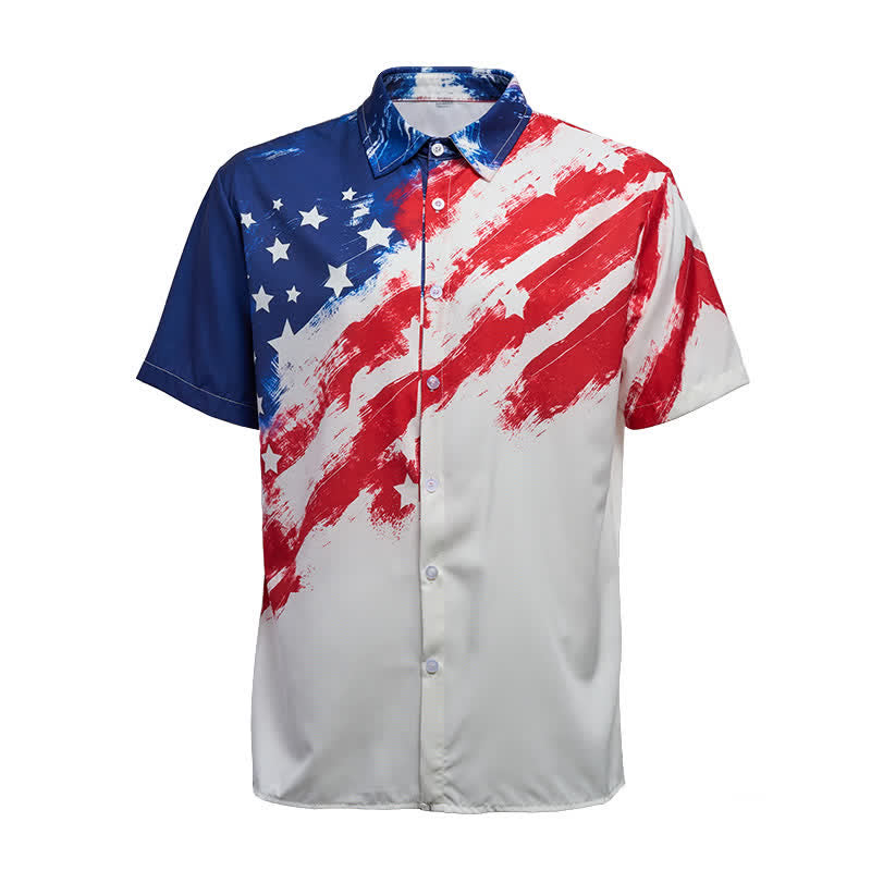 Kurzarmhemd im Vintage-Stil mit Pinselstrich-Print der amerikanischen Flagge - image 9