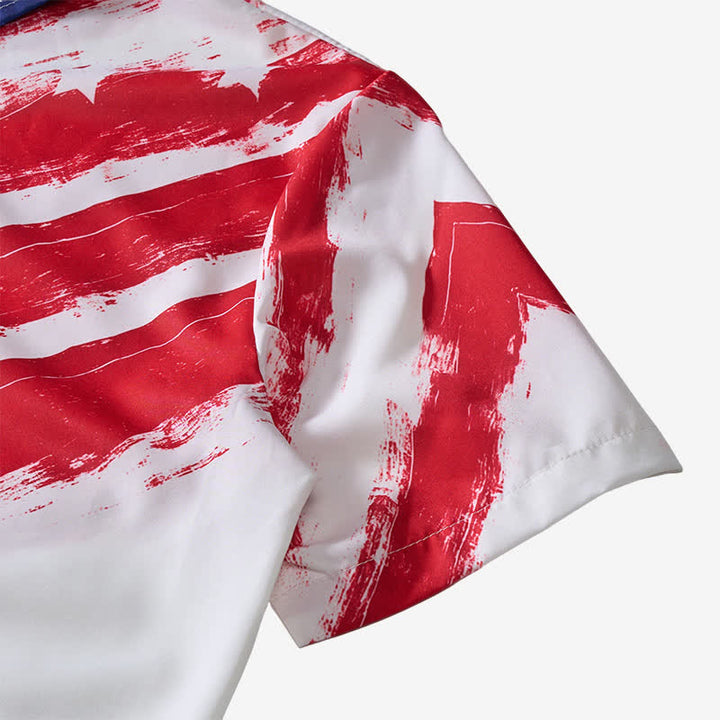 Kurzarmhemd im Vintage-Stil mit Pinselstrich-Print der amerikanischen Flagge - image 8