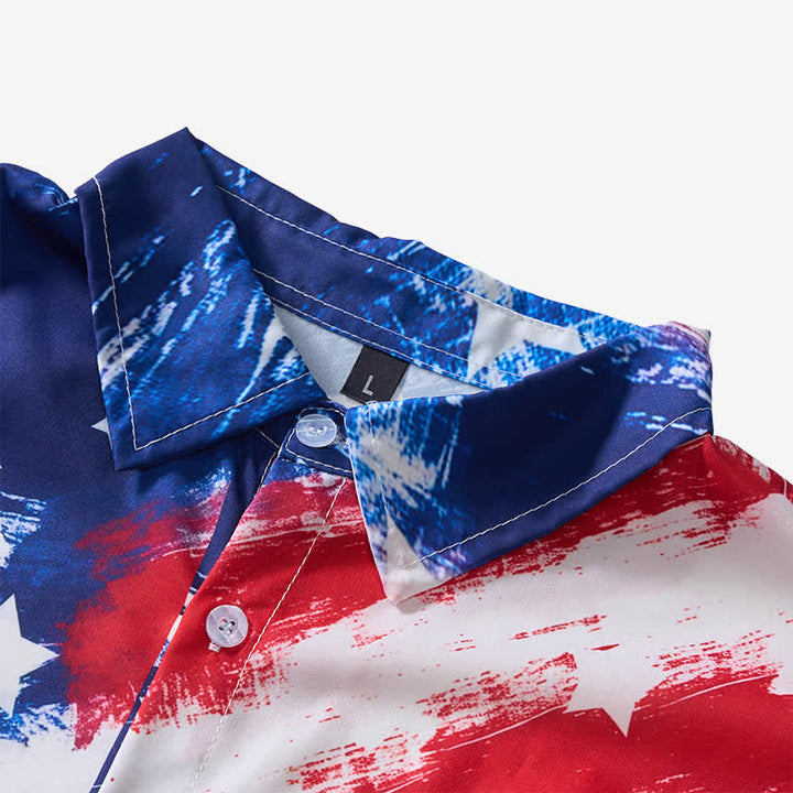 Kurzarmhemd im Vintage-Stil mit Pinselstrich-Print der amerikanischen Flagge - image 4