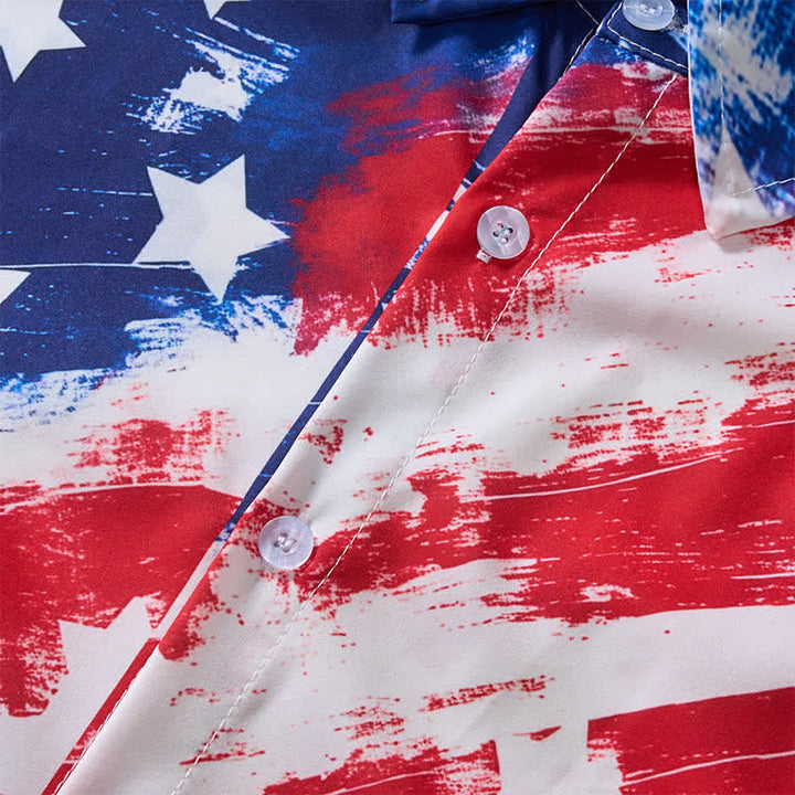 Kurzarmhemd im Vintage-Stil mit Pinselstrich-Print der amerikanischen Flagge - image 5