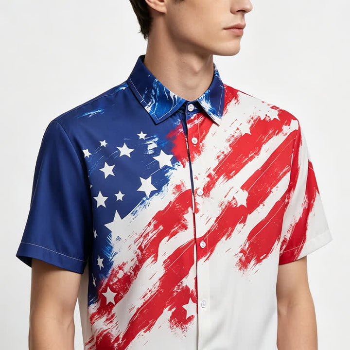 Kurzarmhemd im Vintage-Stil mit Pinselstrich-Print der amerikanischen Flagge - image 1