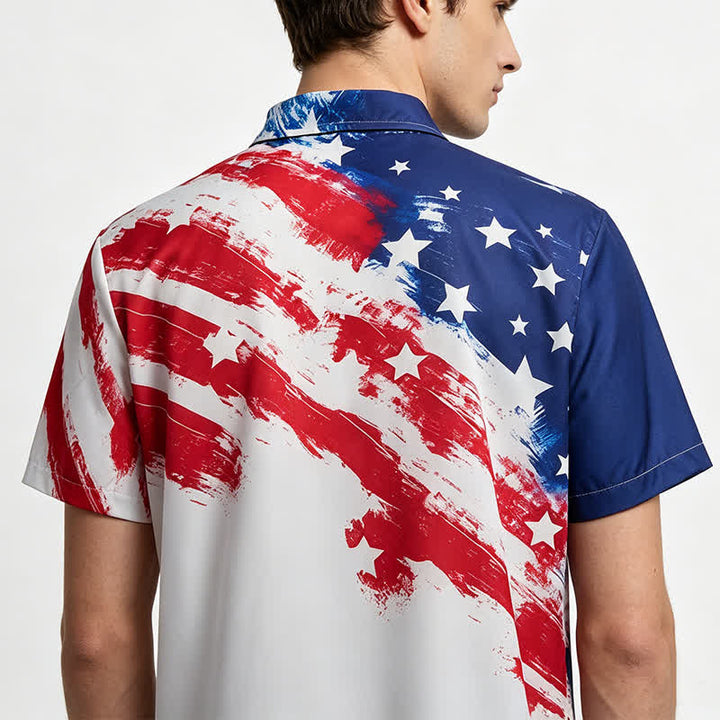 Kurzarmhemd im Vintage-Stil mit Pinselstrich-Print der amerikanischen Flagge - image 2
