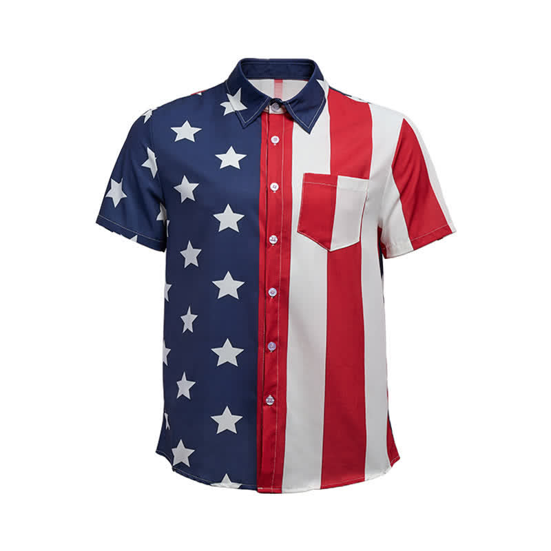 Kurzarmhemd mit geteiltem Sternen- und Streifenmuster der amerikanischen Flagge - image 9