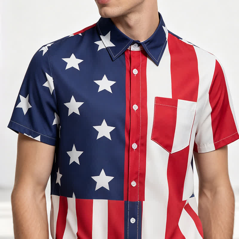 Kurzarmhemd mit geteiltem Sternen- und Streifenmuster der amerikanischen Flagge - image 1