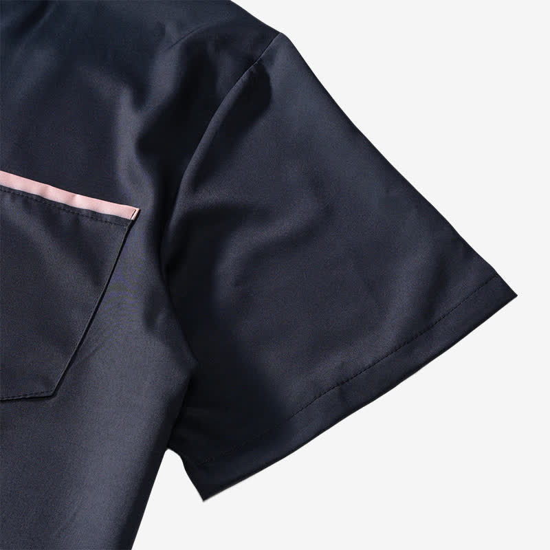 Retro-Kurzarmhemd mit US-Flagge in Schwarz und Beige im Used-Look - image 8