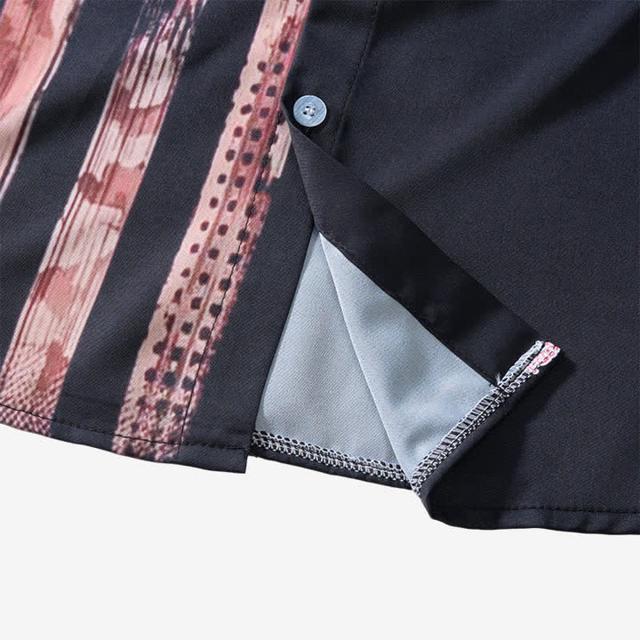 Retro-Kurzarmhemd mit US-Flagge in Schwarz und Beige im Used-Look - image 9