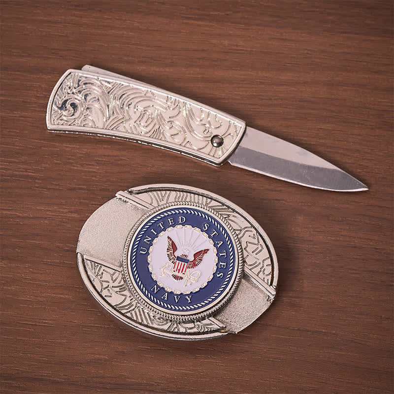 US Navy Adler & Anker Abzeichen DIY Verstecktes Klappmesser Schnalle Ledergürtel - image 1
