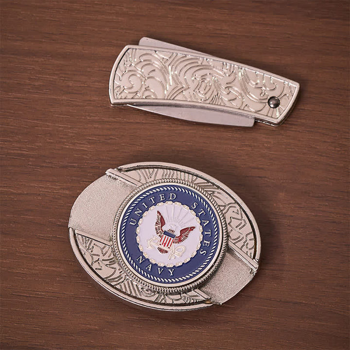 US Navy Adler & Anker Abzeichen DIY Verstecktes Klappmesser Schnalle Ledergürtel - image 10
