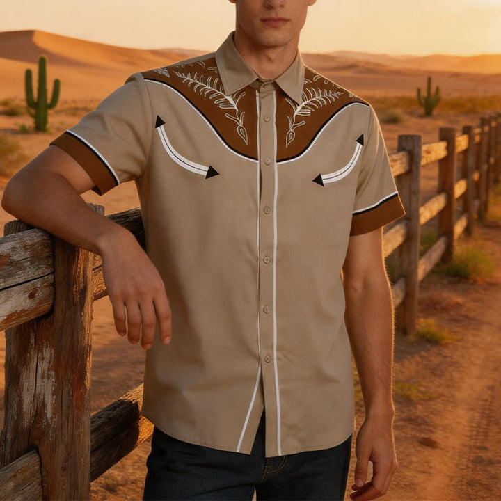 Herren-Kurzarmhemd im Westernstil mit Print und Knöpfen - Braun - 5XL - image 5