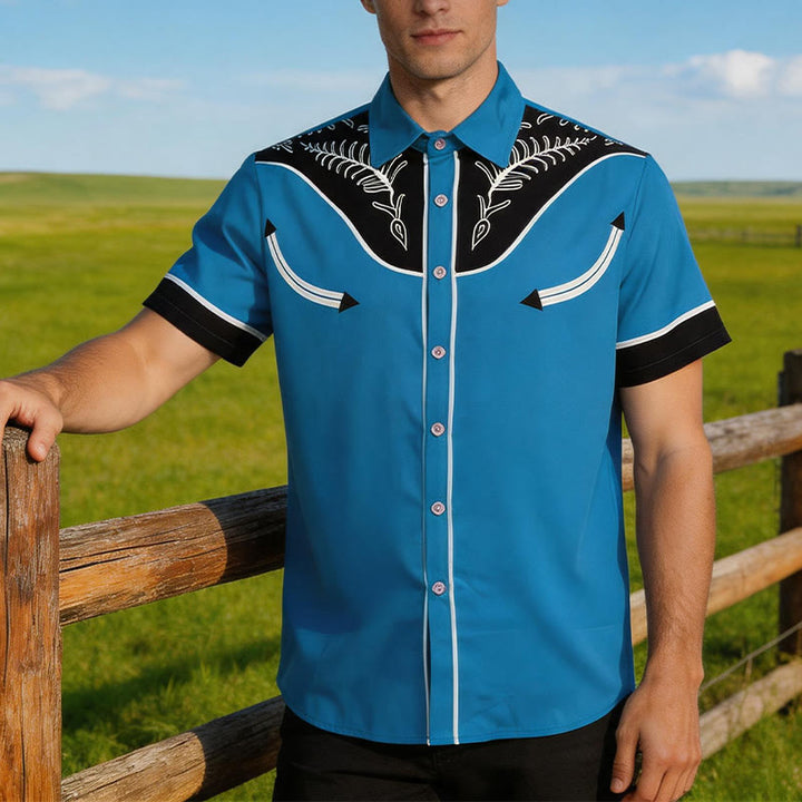 Herren-Kurzarmhemd im Westernstil mit Print und Knöpfen - Blau - 5XL - image 6