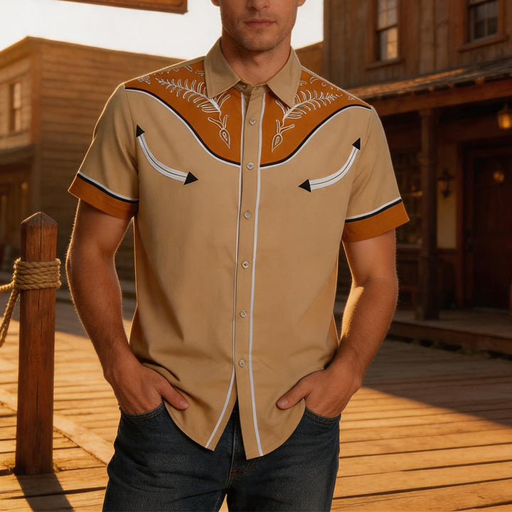 Herren-Kurzarmhemd im Westernstil mit Print und Knöpfen - Gelb - 5XL - image 4