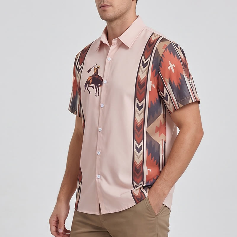 Herren-Freizeithemd mit Vintage-Cowboy-Rodeo-Print und kurzen Ärmeln - image 2