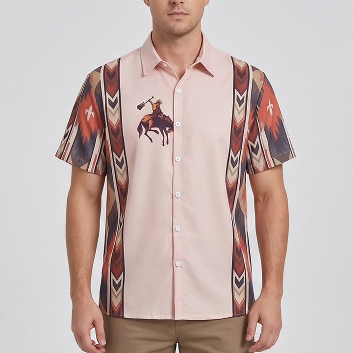 Herren-Freizeithemd mit Vintage-Cowboy-Rodeo-Print und kurzen Ärmeln - image 1