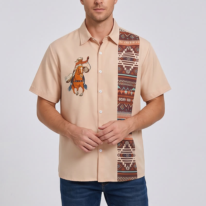 Herren-Freizeithemd mit Vintage-Lasso-Cowboy-Print und kurzen Ärmeln - image 1