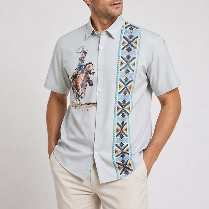 Grünes Herren-Freizeithemd mit Lasso-Cowboy-Print und kurzen Ärmeln - image 1