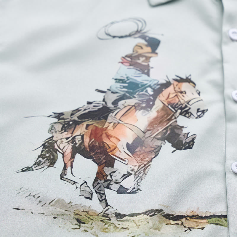 Grünes Herren-Freizeithemd mit Lasso-Cowboy-Print und kurzen Ärmeln - image 5
