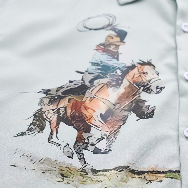 Grünes Herren-Freizeithemd mit Lasso-Cowboy-Print und kurzen Ärmeln - image 5