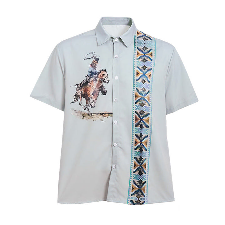 Grünes Herren-Freizeithemd mit Lasso-Cowboy-Print und kurzen Ärmeln - image 9