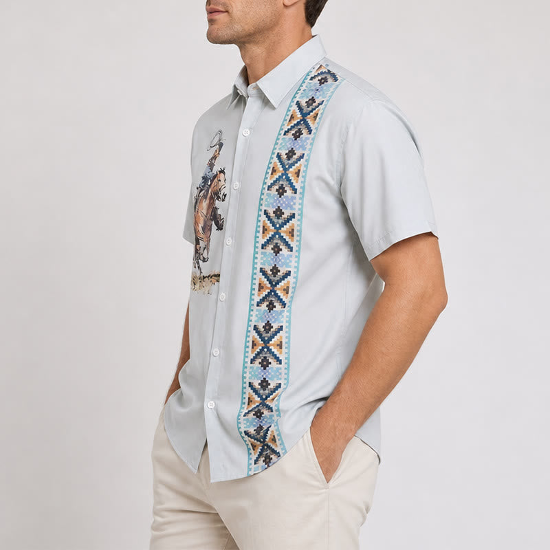 Grünes Herren-Freizeithemd mit Lasso-Cowboy-Print und kurzen Ärmeln - image 2