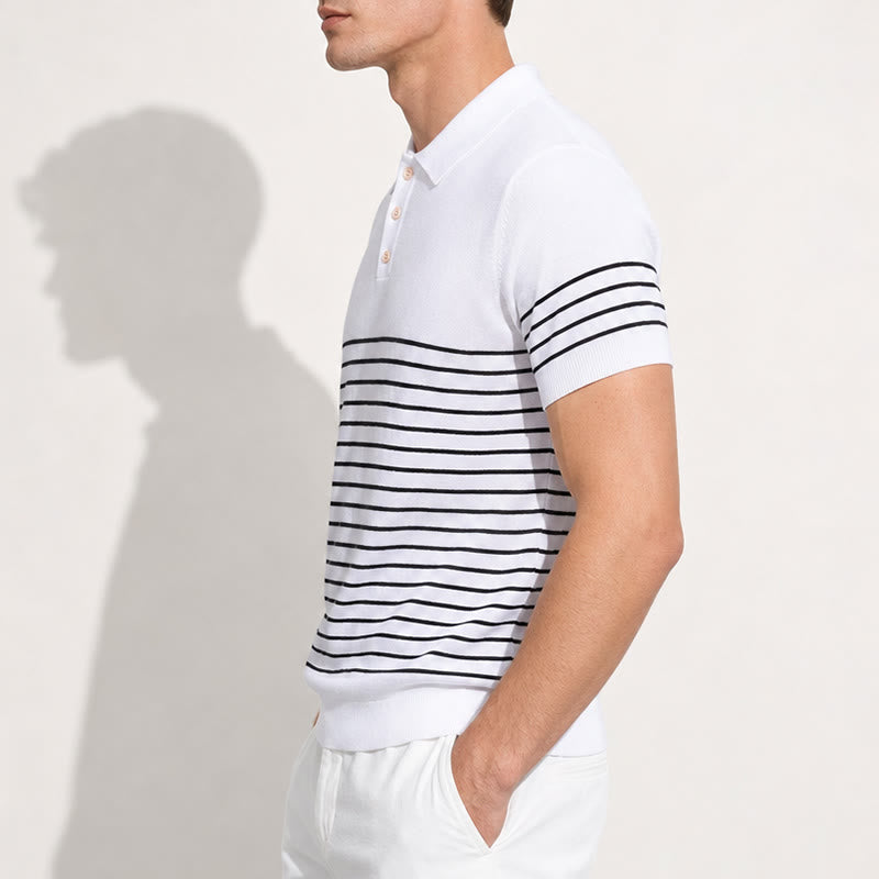 Herren-Poloshirt aus Strick, gestreift, Kurzarm, normale Passform - image 2