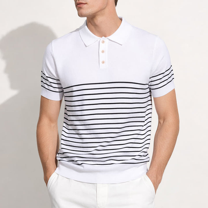Herren-Poloshirt aus Strick, gestreift, Kurzarm, normale Passform - image 1