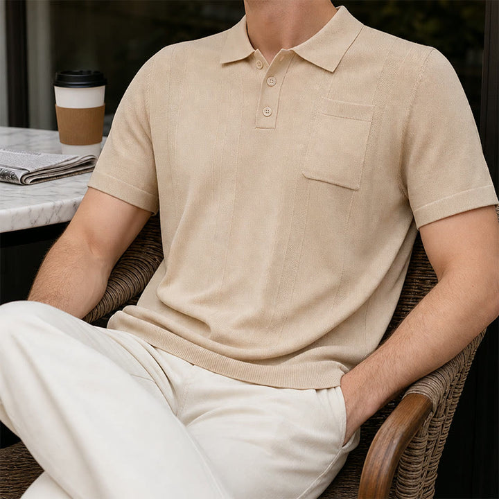 Herren-Polohemd aus Strick mit vertikalen Streifen, lässig und alltagstauglich - Khaki - 3XL - image 0