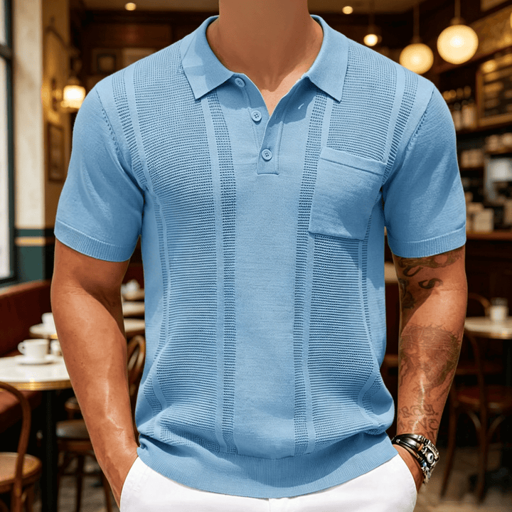 Herren-Polohemd aus Strick mit vertikalen Streifen, lässig und alltagstauglich - Blau - 3XL - image 4