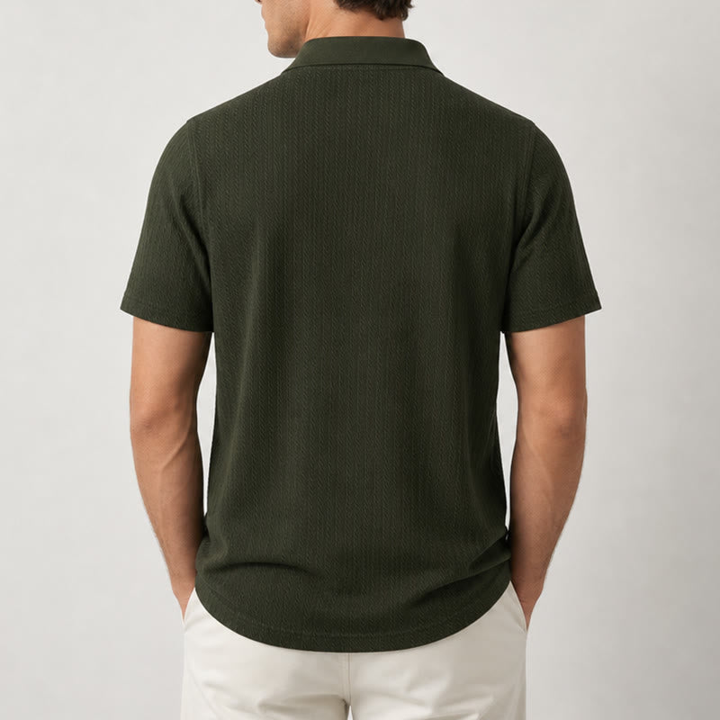 Atmungsaktives, strukturiertes Strick-Poloshirt für Herren mit lockerer Passform - image 3