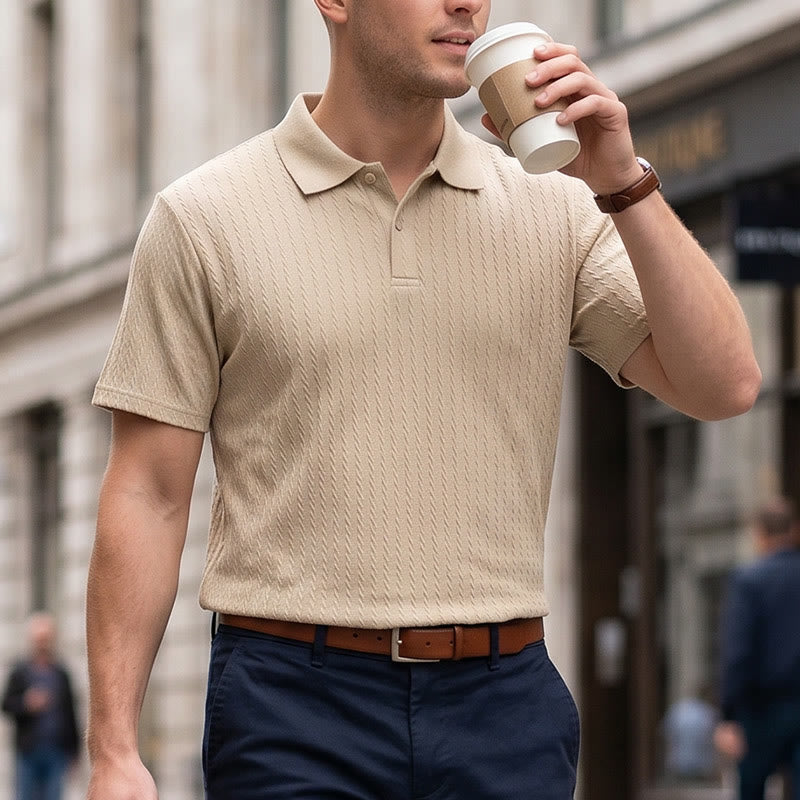 Atmungsaktives, strukturiertes Strick-Poloshirt für Herren mit lockerer Passform - Khaki - 3XL - image 7