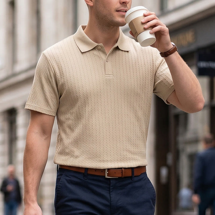 Atmungsaktives, strukturiertes Strick-Poloshirt für Herren mit lockerer Passform - Khaki - 3XL - image 7