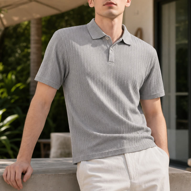 Atmungsaktives, strukturiertes Strick-Poloshirt für Herren mit lockerer Passform - Hellgrau - 3XL - image 6