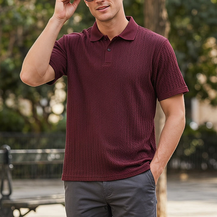 Atmungsaktives, strukturiertes Strick-Poloshirt für Herren mit lockerer Passform - Wein - 3XL - image 9