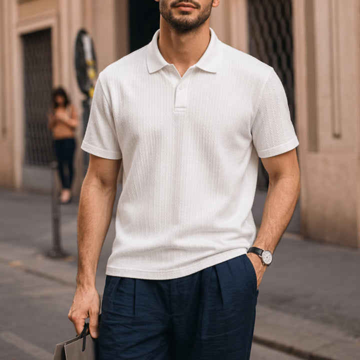 Atmungsaktives, strukturiertes Strick-Poloshirt für Herren mit lockerer Passform - Weiß - 3XL - image 5